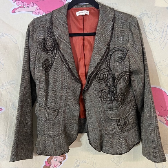 Coldwater Creek Jackets & Blazers - Coldwater Creek Brown Tweed Embroidered Blazer with Rust Lining